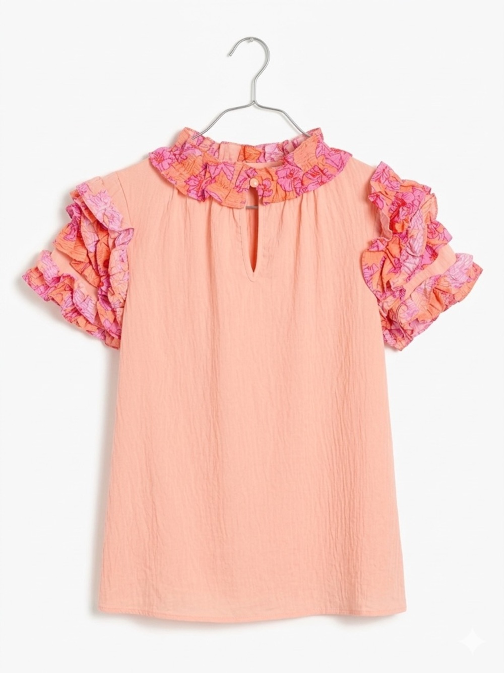 ODDY Coral Sherbet Flutter Sleeve Ruffled Blouse - Picture 4 of 4